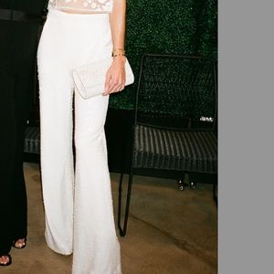 Badgley Mischka White Sequin Flare Pants